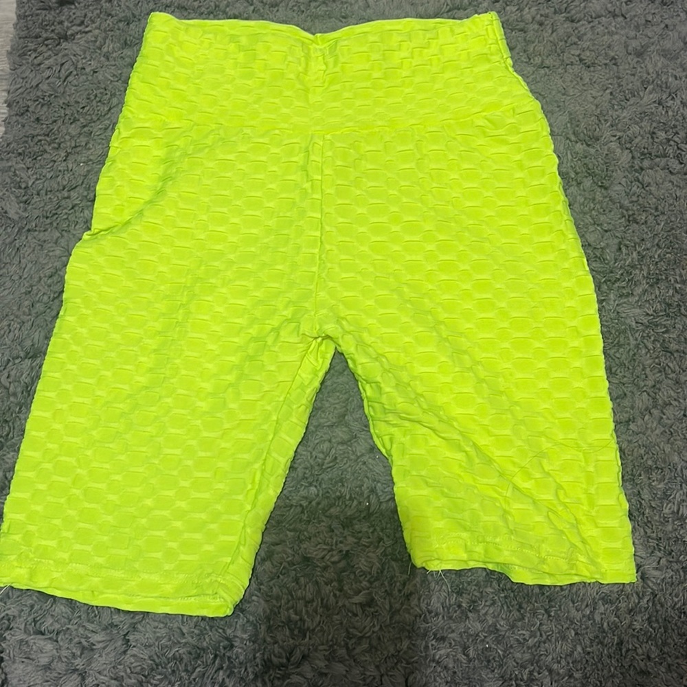 Lime green scrunch biker shorts